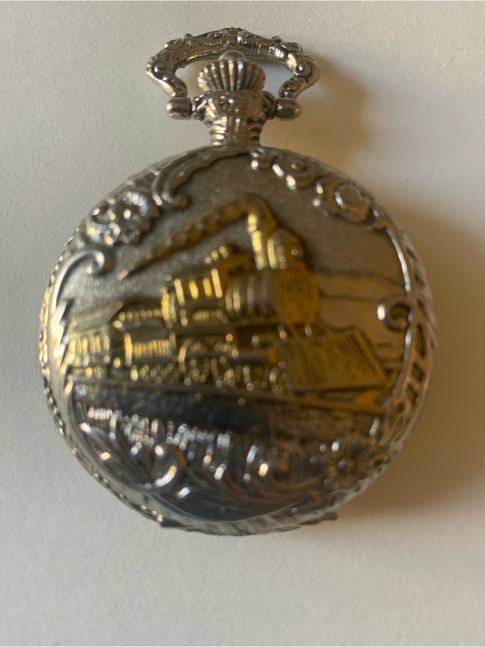 Vintage Silver and Gold Train Pocket Watch Accent - Decorative Home Accent